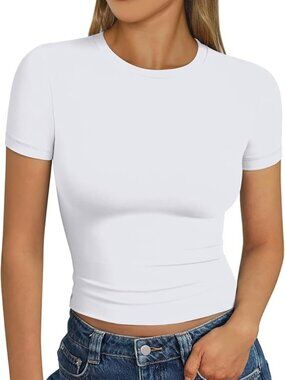 Women’s Short Sleeve Y2K Basic Workout Tee (White)